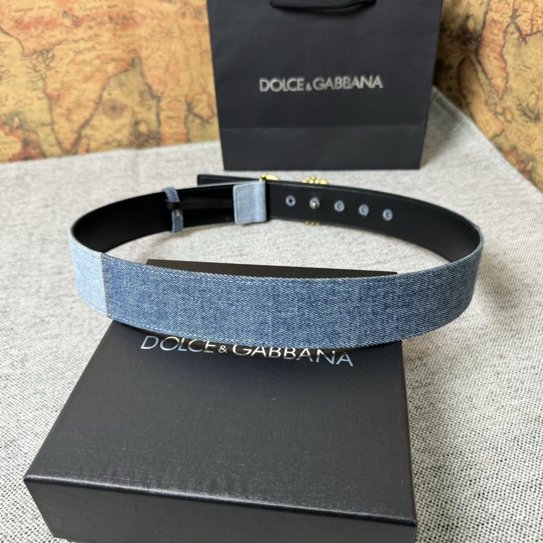 Dolce & Gabbana Denim Patchwork Belt With Baroque DG Buckle - EUR FASHION