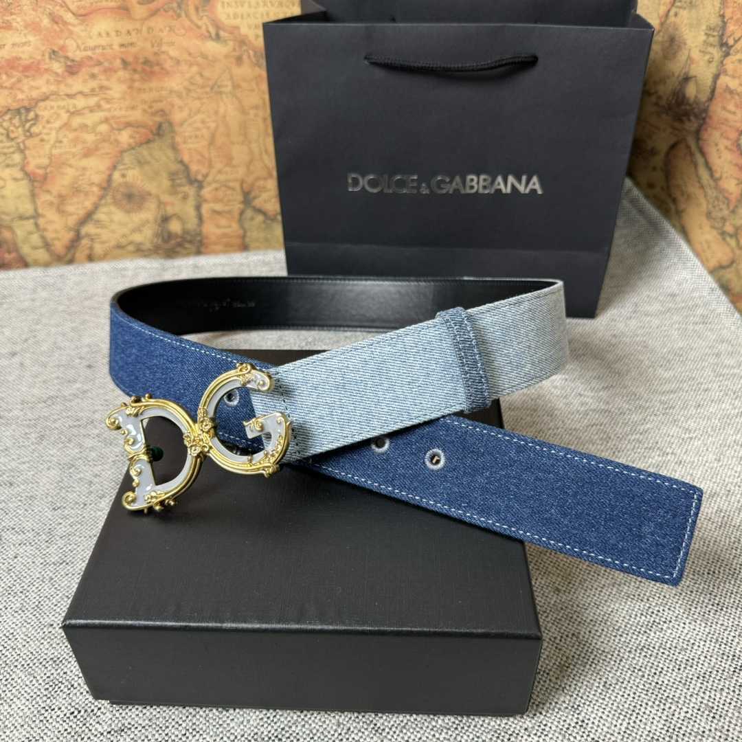 Dolce & Gabbana Denim Patchwork Belt With Baroque DG Buckle - EUR FASHION