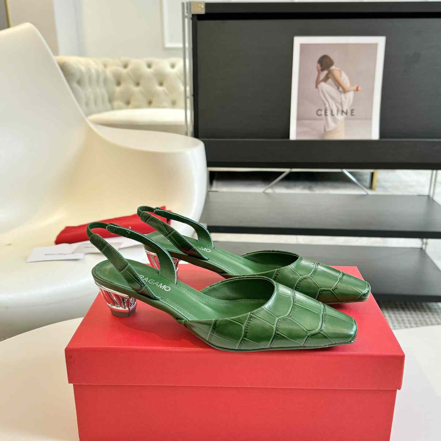 Ferragamo Women's Green "Alyssa" Slingbacks - EUR FASHION