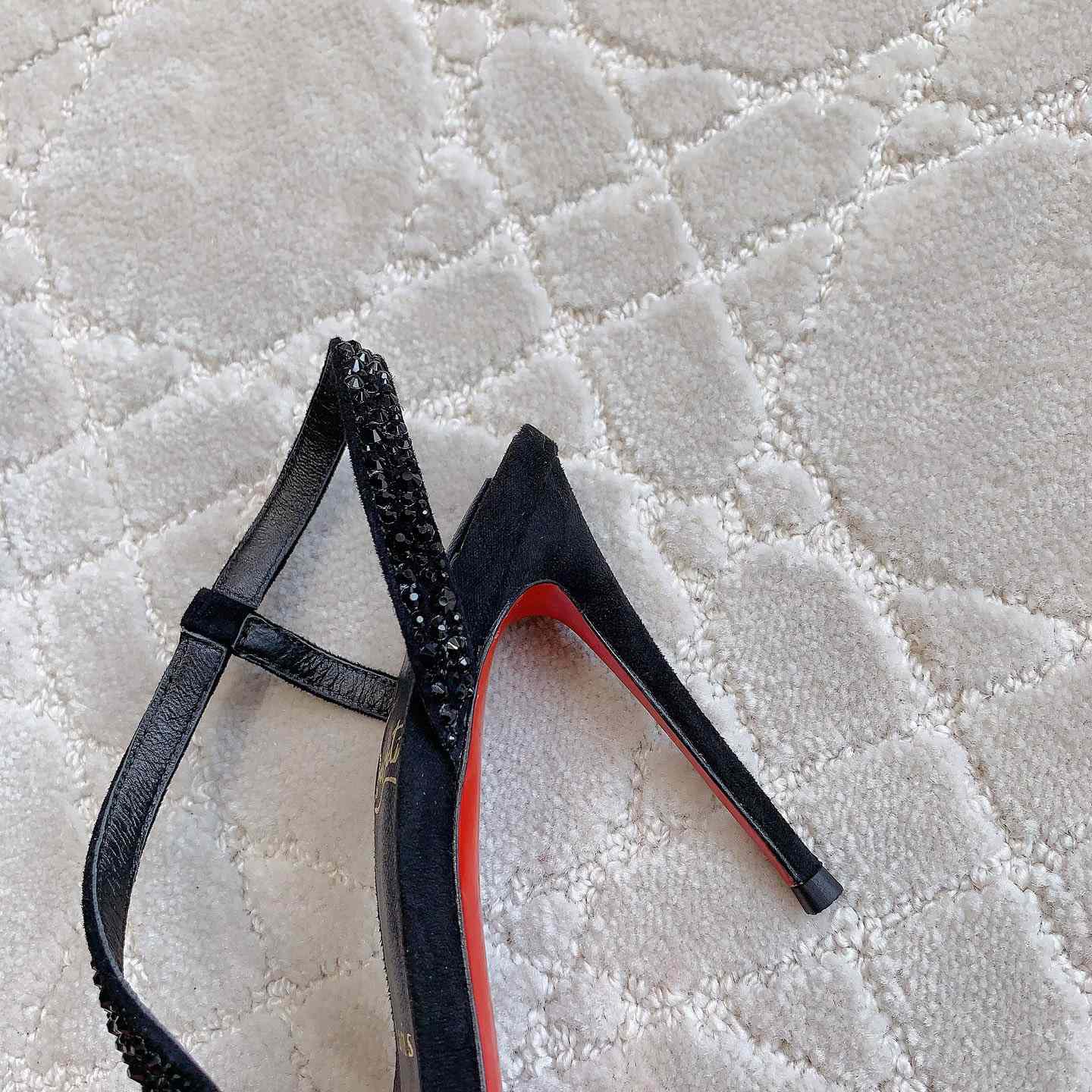 Christian Louboutin Black Suede Crystal Embellished Rosalie Sandals - EUR FASHION