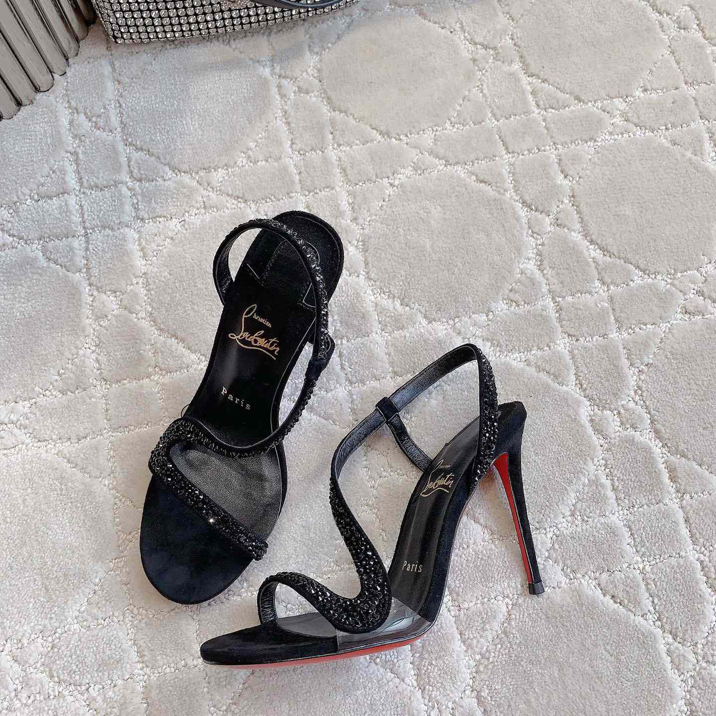 Christian Louboutin Black Suede Crystal Embellished Rosalie Sandals - EUR FASHION