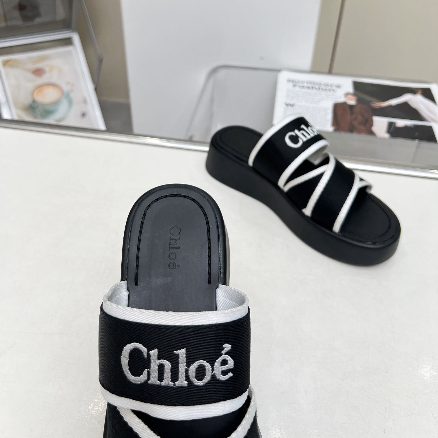 Chloe Women's Black Mila Logo Flatform Slides - EUR FASHION