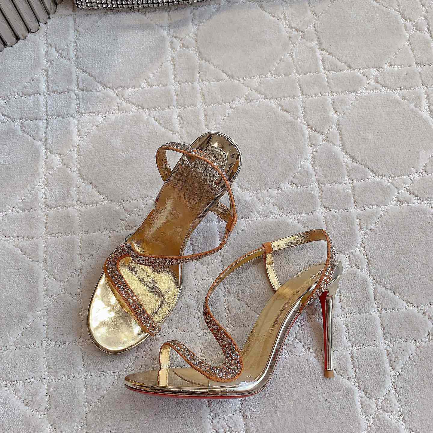 Christian Louboutin Gold Suede Crystal Embellished Rosalie Sandals - EUR FASHION