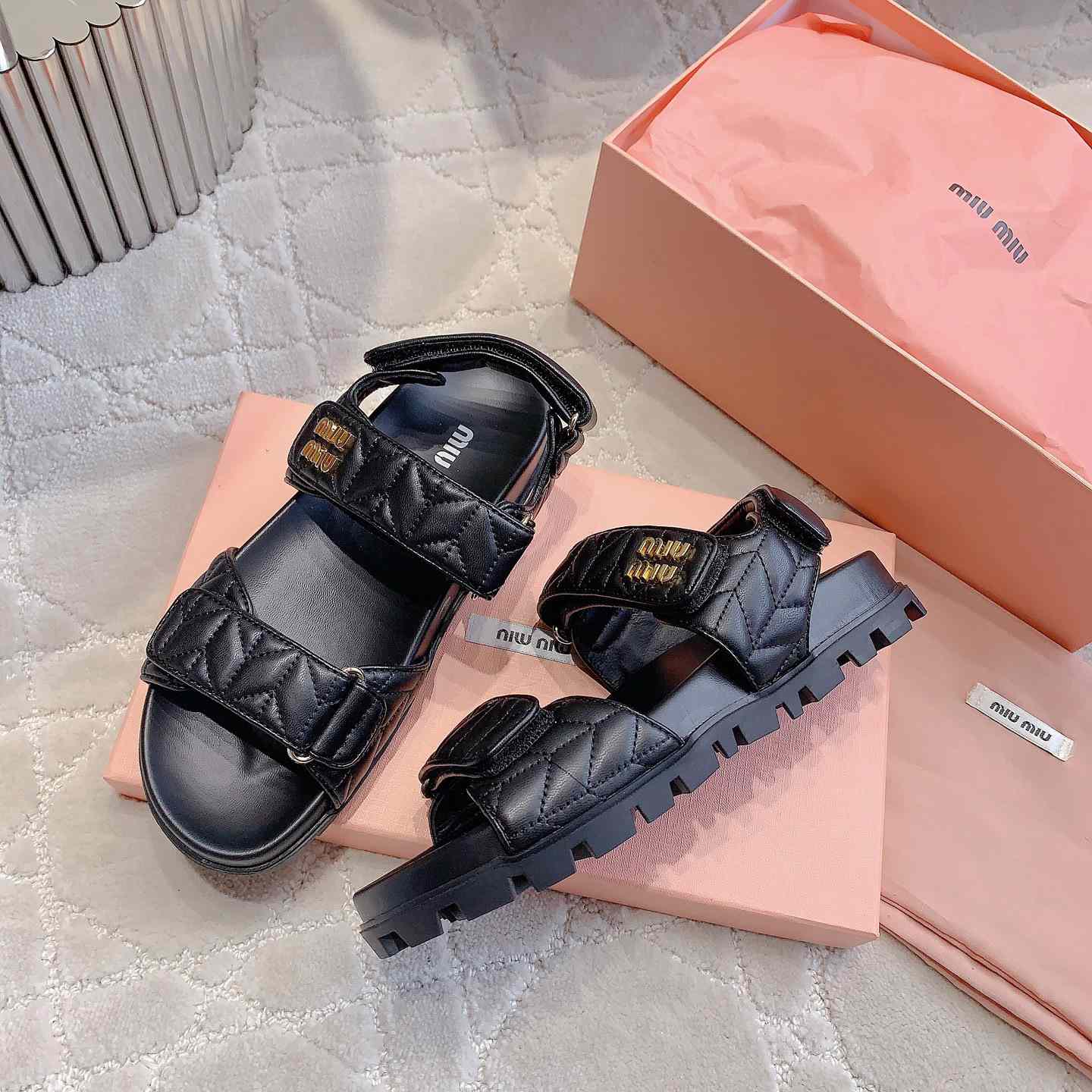 Miu Miu Sporty Matelassé Nappa Leather Sandals - EUR FASHION