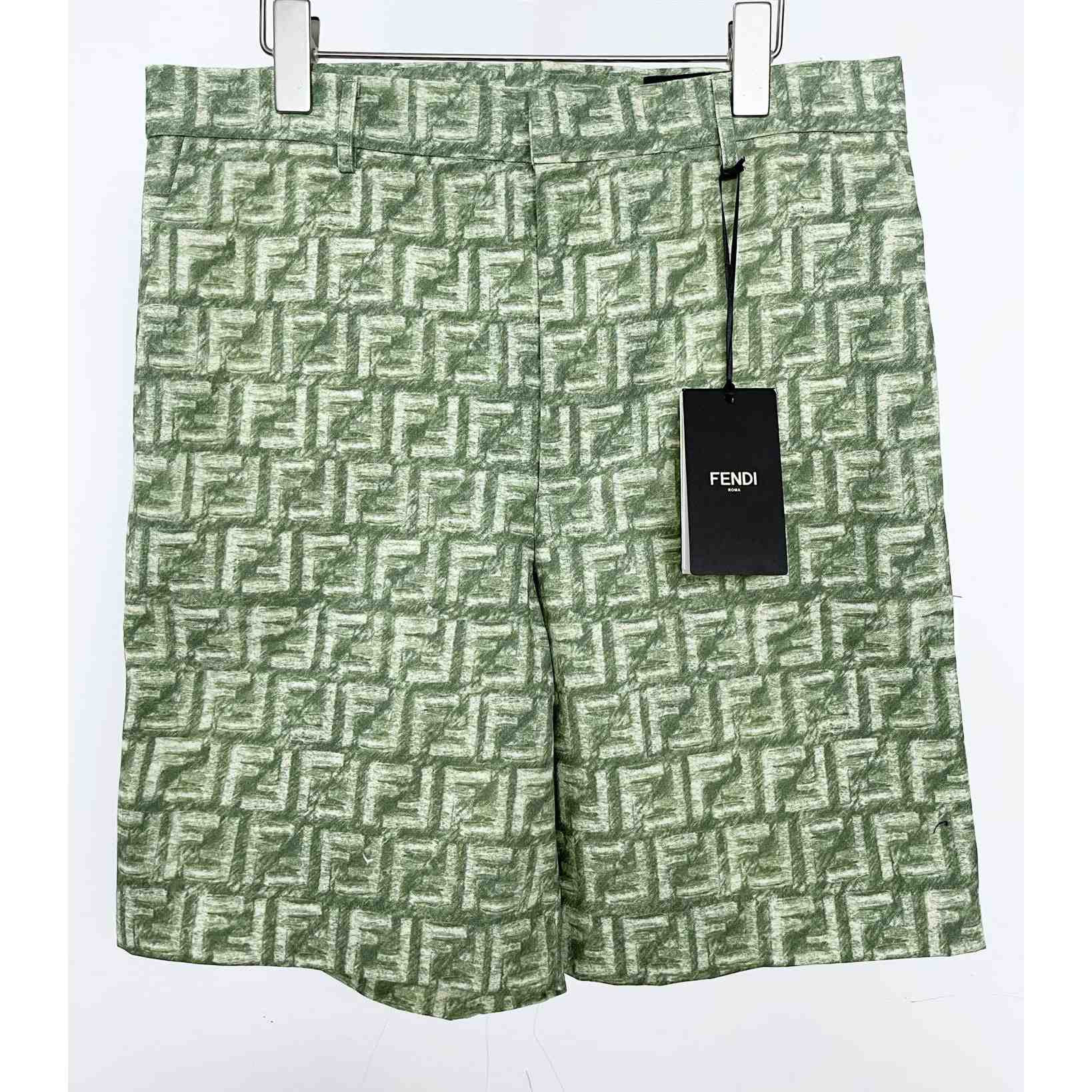 Fendi Short Trousers In Green FF Linen - EUR FASHION