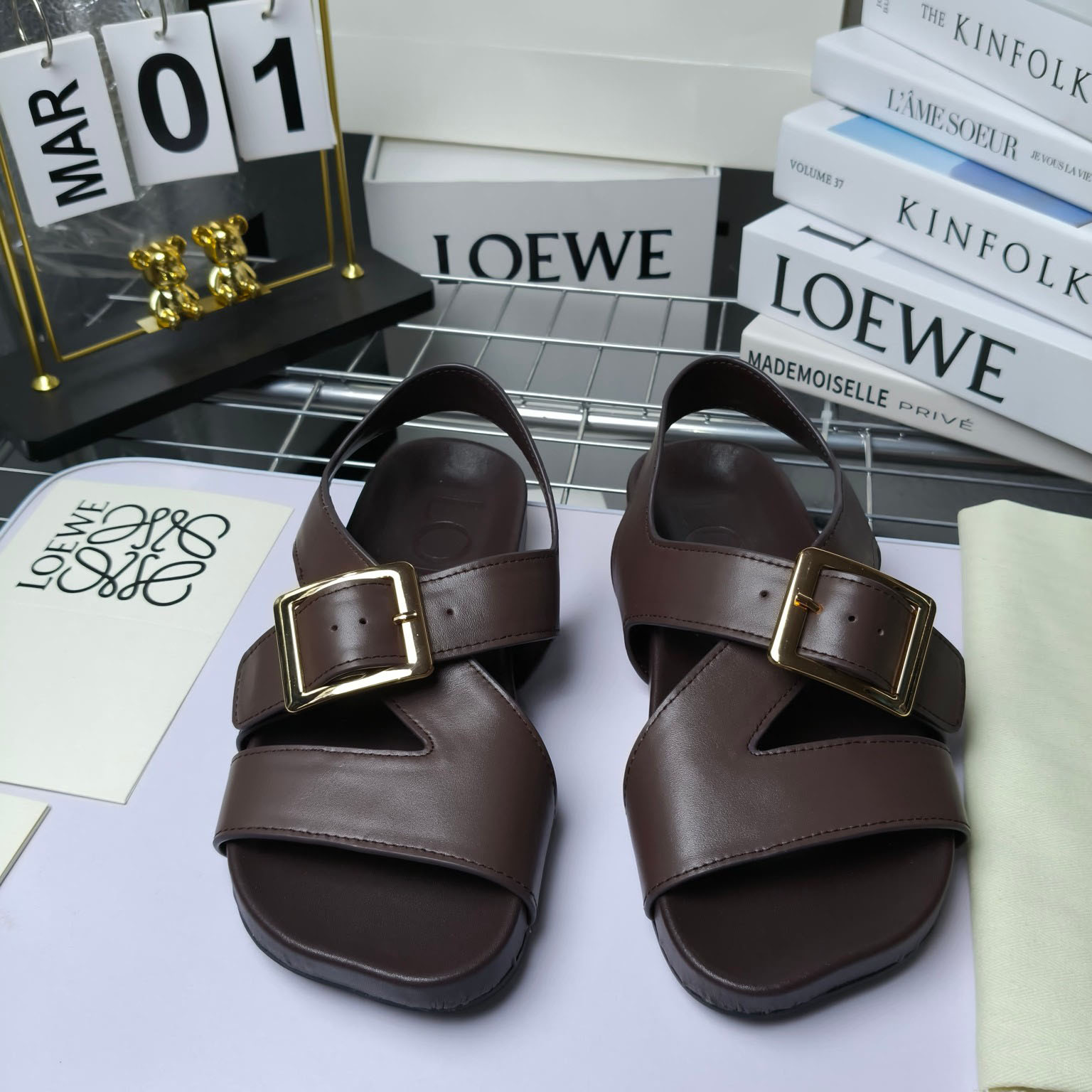 Loewe Ease Buckle Sandal In Vegetal Calfskin - EUR FASHION