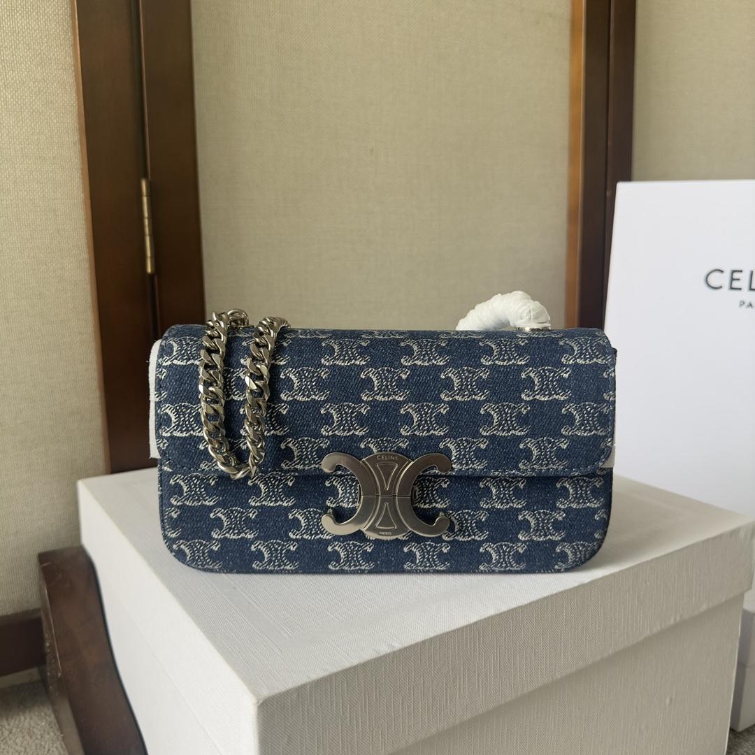 Celine Chain Shoulder Bag Claude In Denim With Triomphe All-over Denim / Silver - EUR FASHION