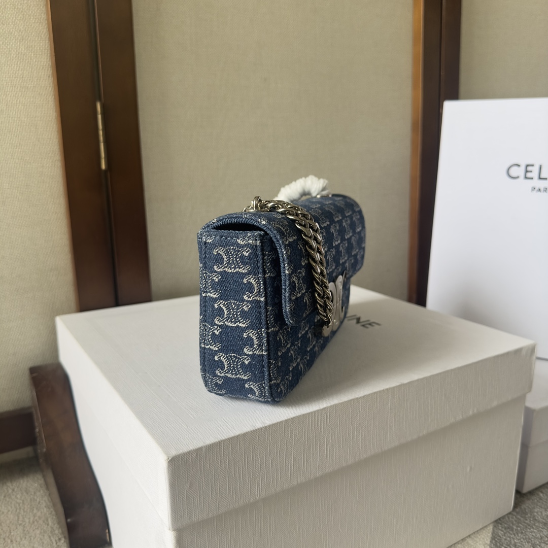 Celine Chain Shoulder Bag Claude In Denim With Triomphe All-over Denim / Silver - EUR FASHION