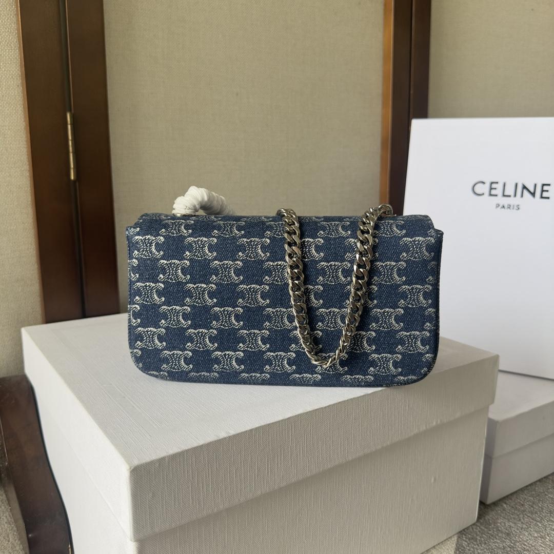 Celine Chain Shoulder Bag Claude In Denim With Triomphe All-over Denim / Silver - EUR FASHION