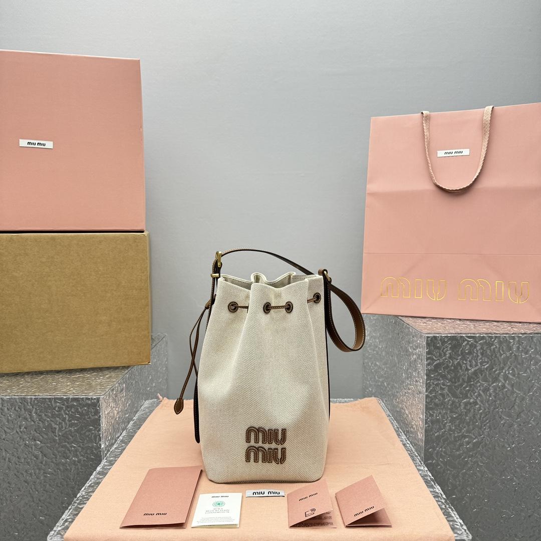 Miu Miu Canvas And Leather Bucket Bag - EUR FASHION