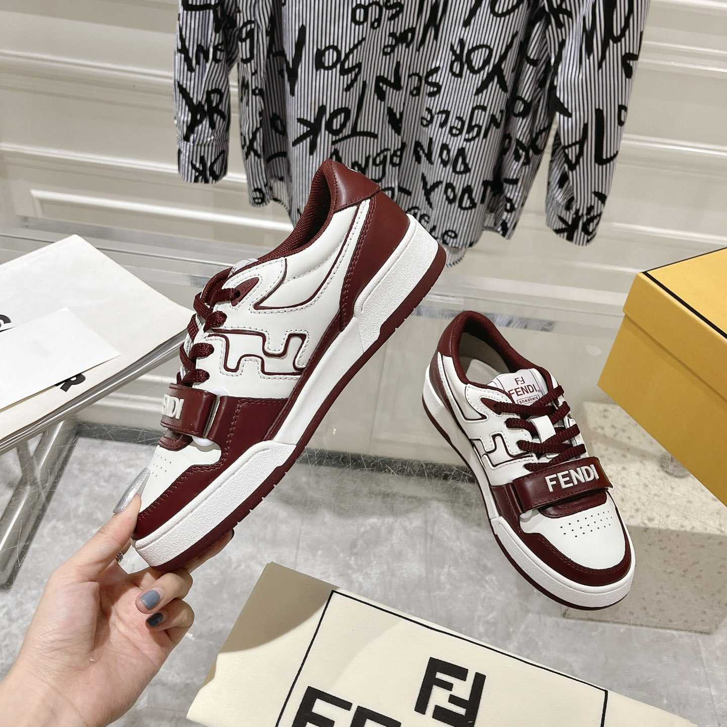 Fendi Match Burgundy Leather Low-tops - EUR FASHION