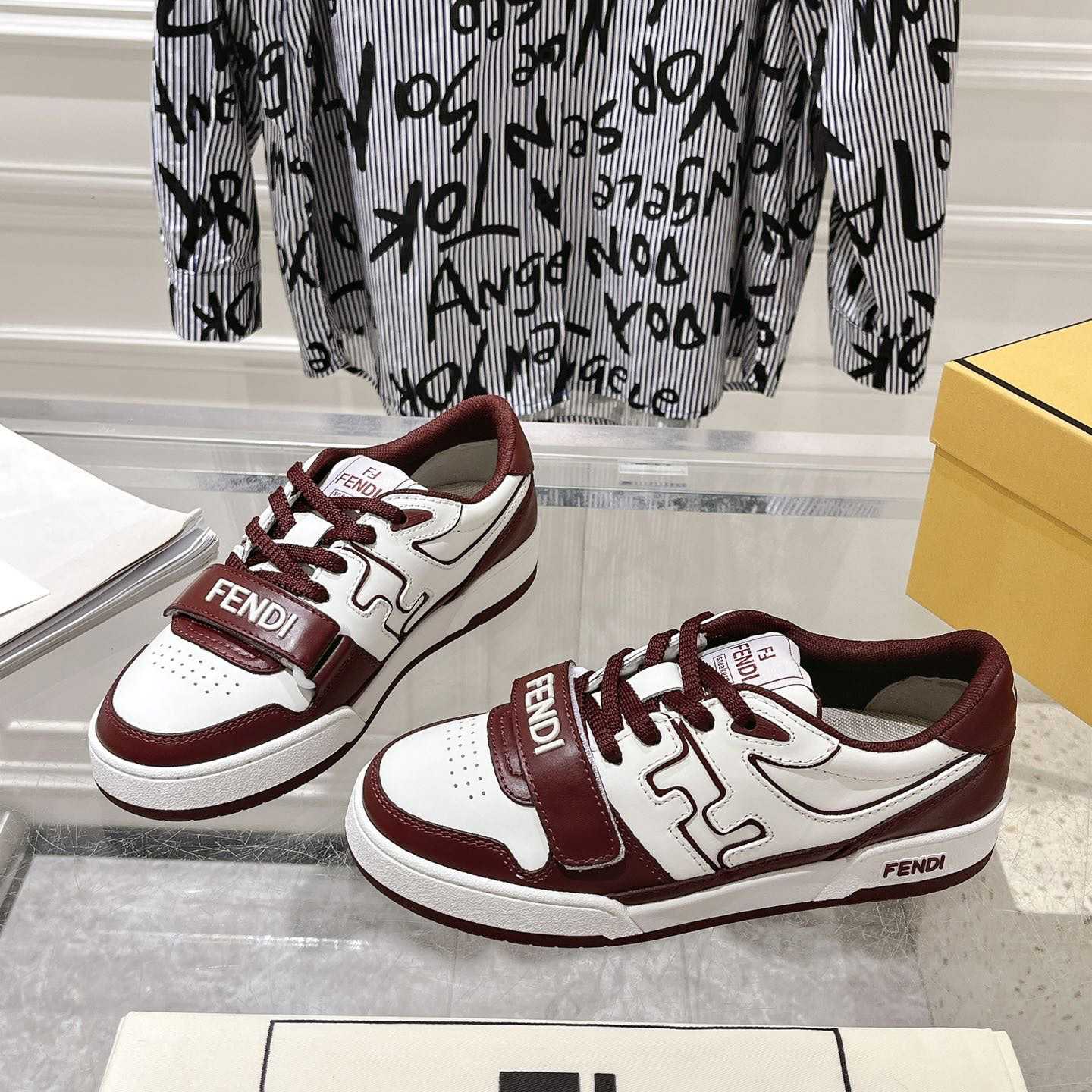 Fendi Match Burgundy Leather Low-tops - EUR FASHION