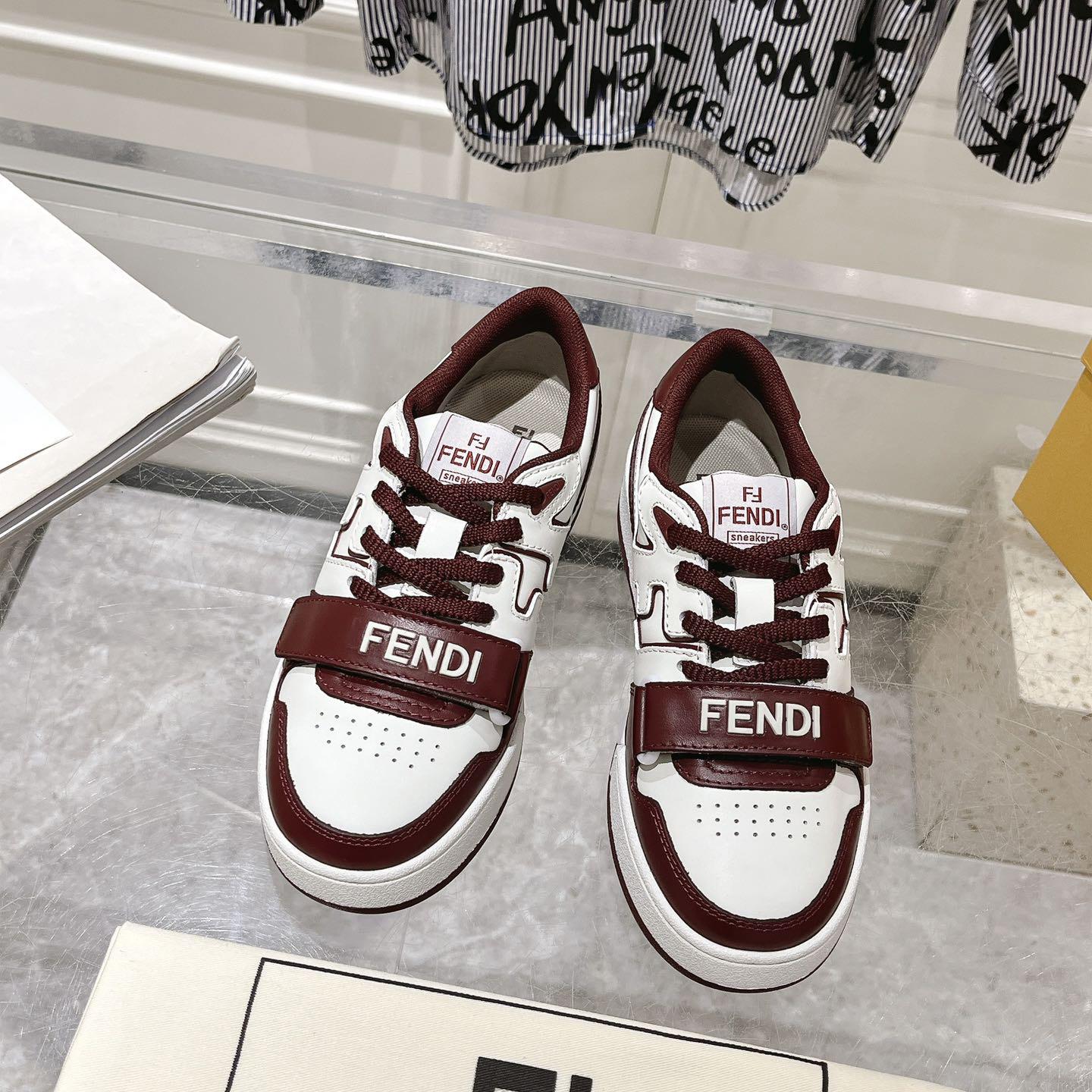 Fendi Match Burgundy Leather Low-tops - EUR FASHION