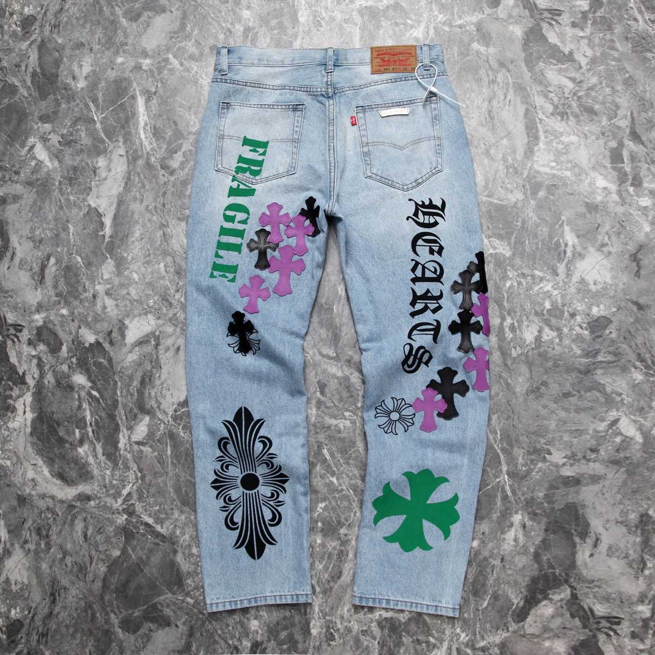 Chrome Heart Cross Patch Denim Jeans - EUR FASHION