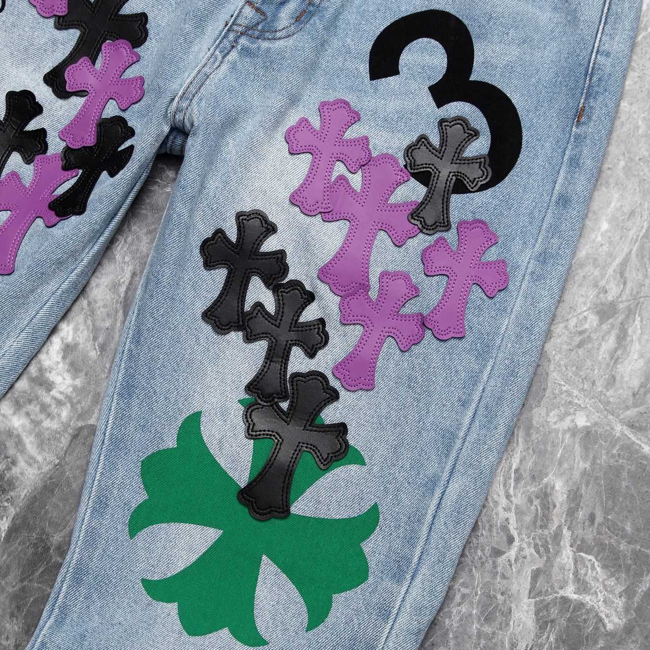 Chrome Heart Cross Patch Denim Jeans - EUR FASHION