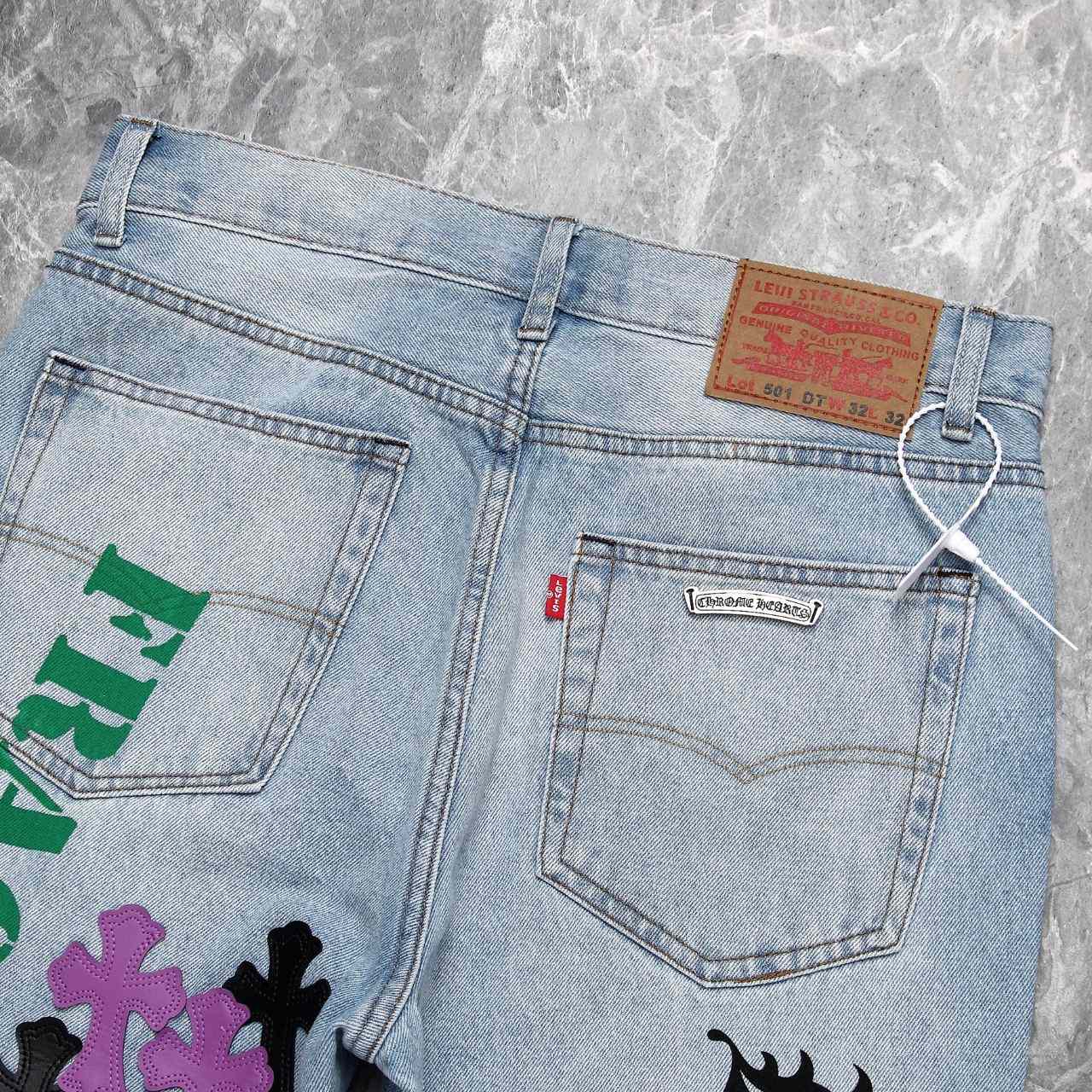 Chrome Heart Cross Patch Denim Jeans - EUR FASHION