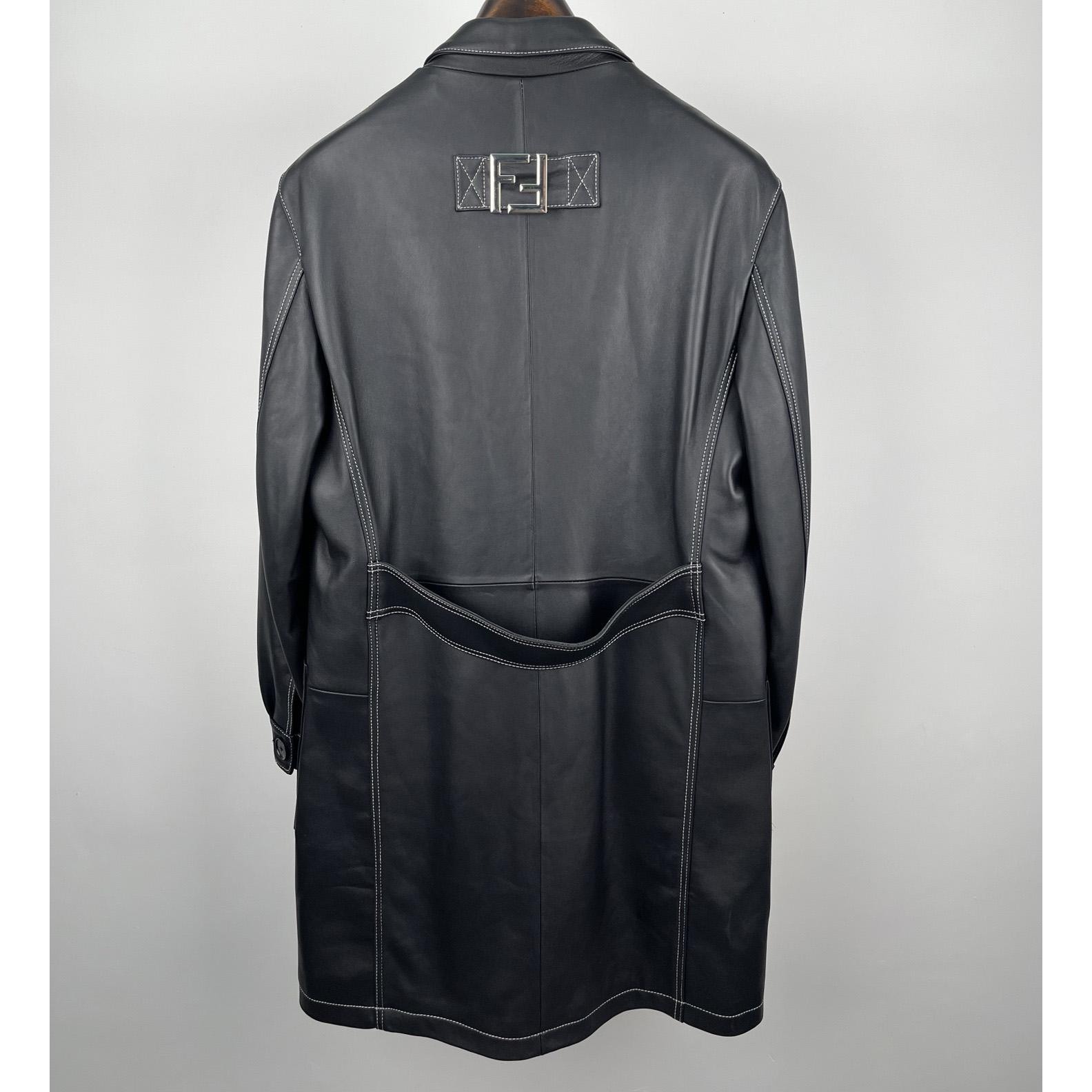 Fendi Black Leather Overcoat - EUR FASHION