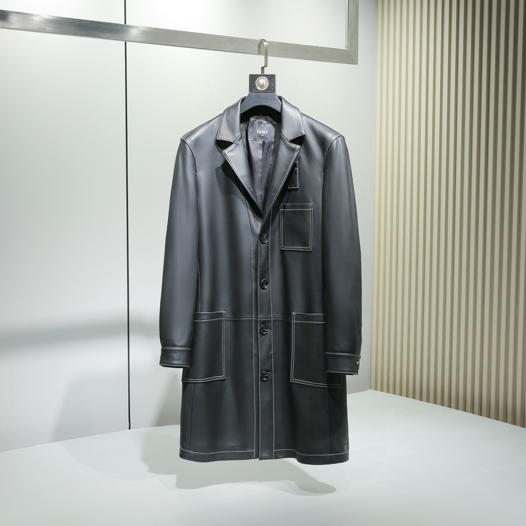 Fendi Black Leather Overcoat - EUR FASHION