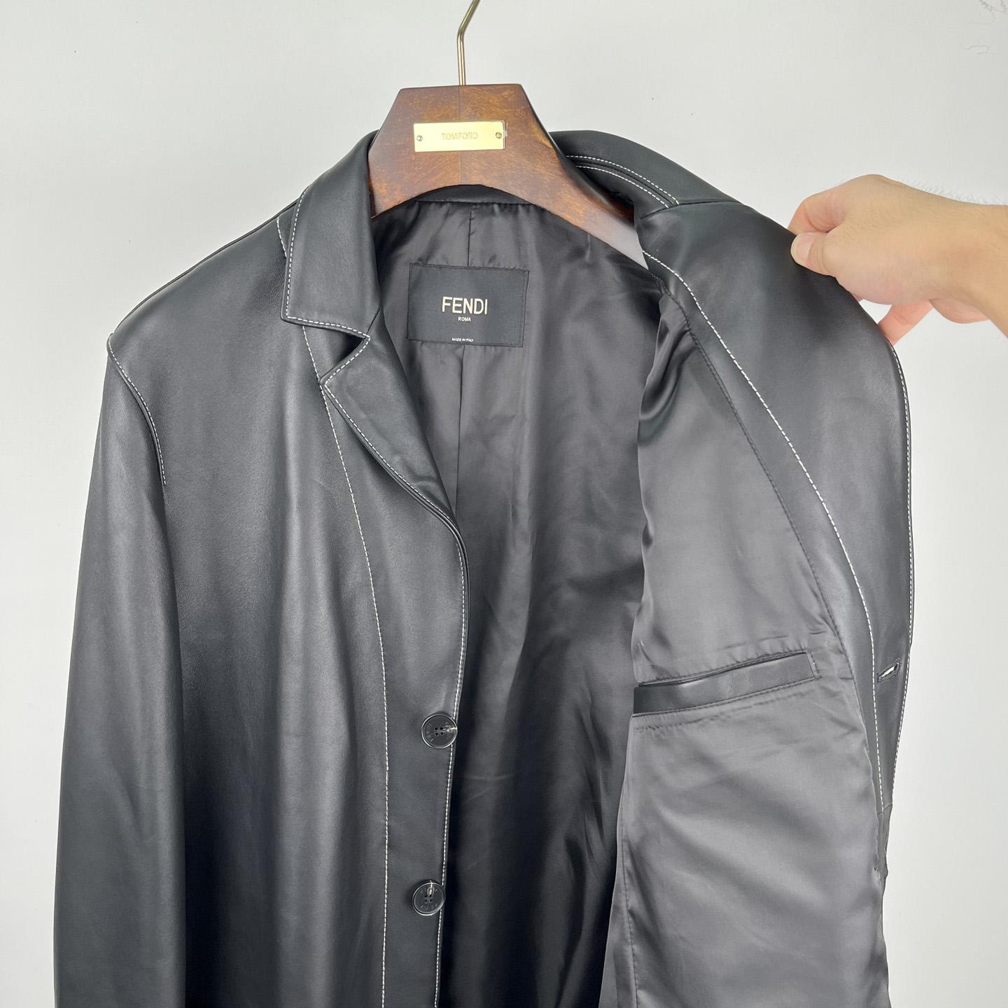 Fendi Black Leather Overcoat - EUR FASHION