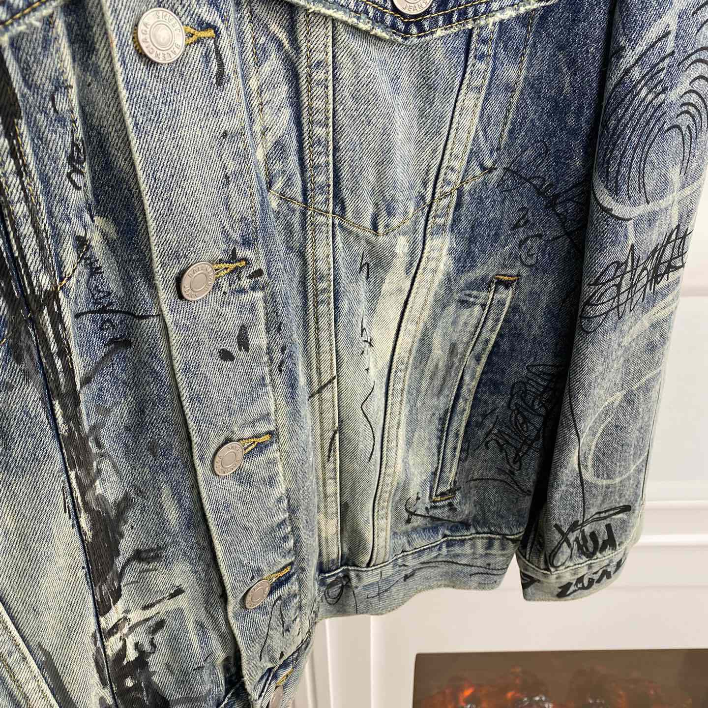 Balenciaga Blue Graffiti Denim Jacket Coat - EUR FASHION