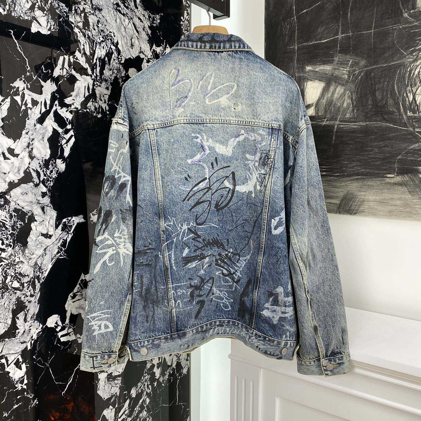 Balenciaga Blue Graffiti Denim Jacket Coat - EUR FASHION