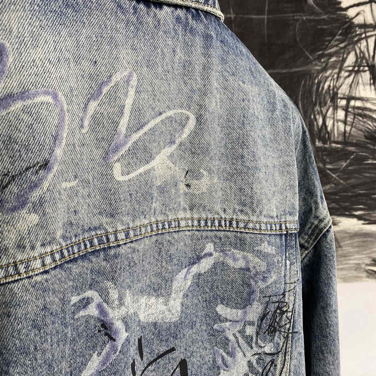 Balenciaga Blue Graffiti Denim Jacket Coat - EUR FASHION