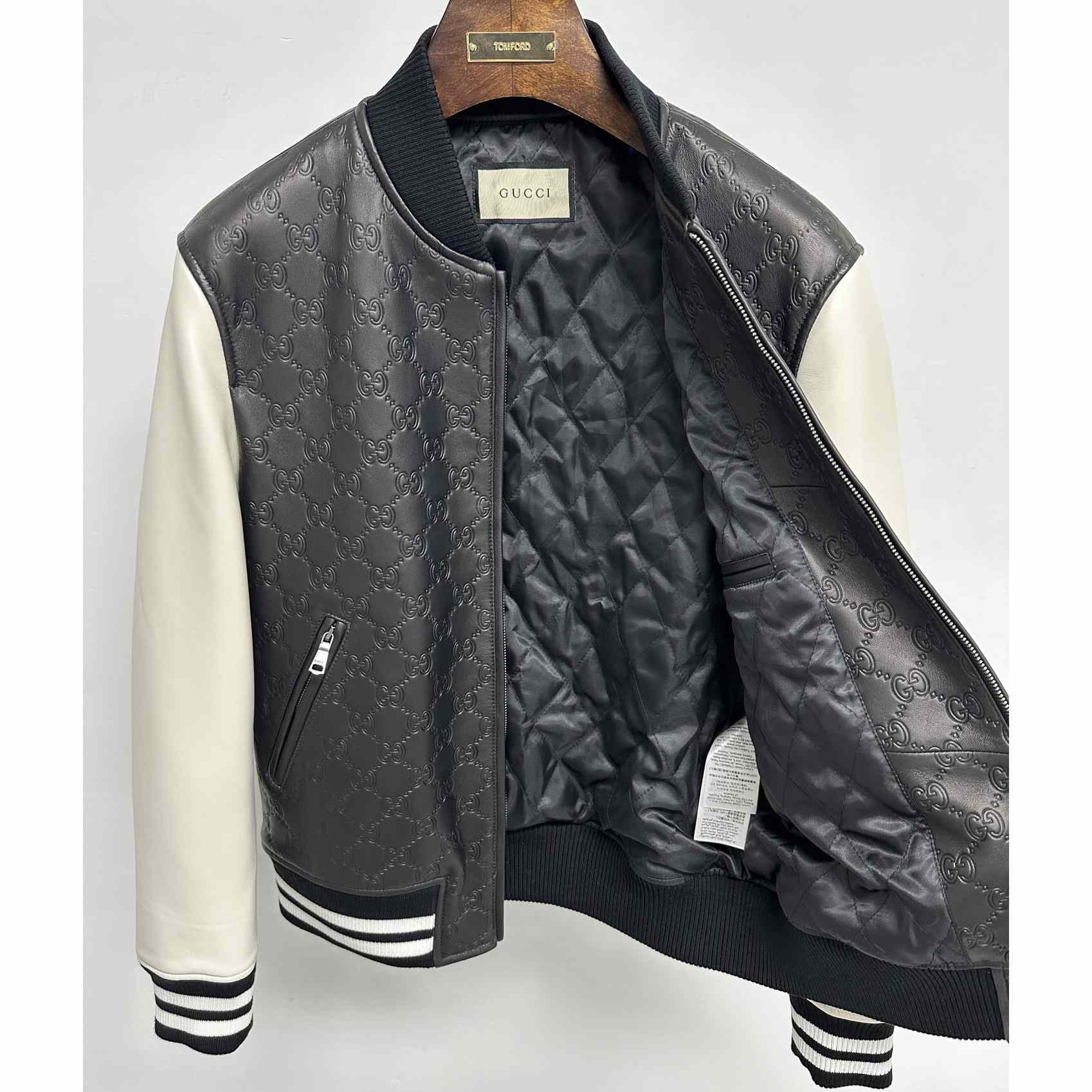 Gucci Embossed GG Leather Bomber Jacket  - EUR FASHION