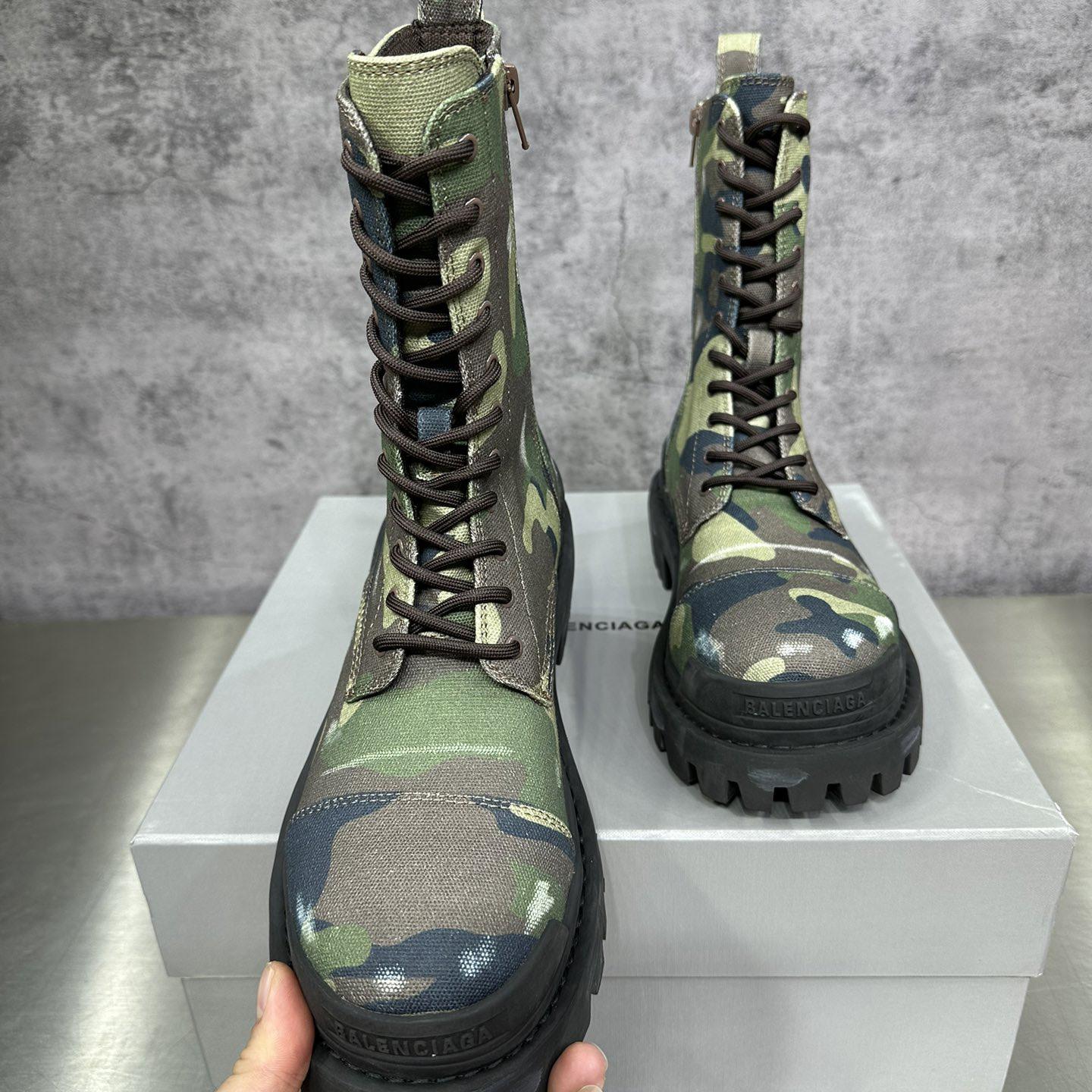 Balenciaga Strike 20mm Boot In Dark Green Camo Print On Canvas - EUR FASHION