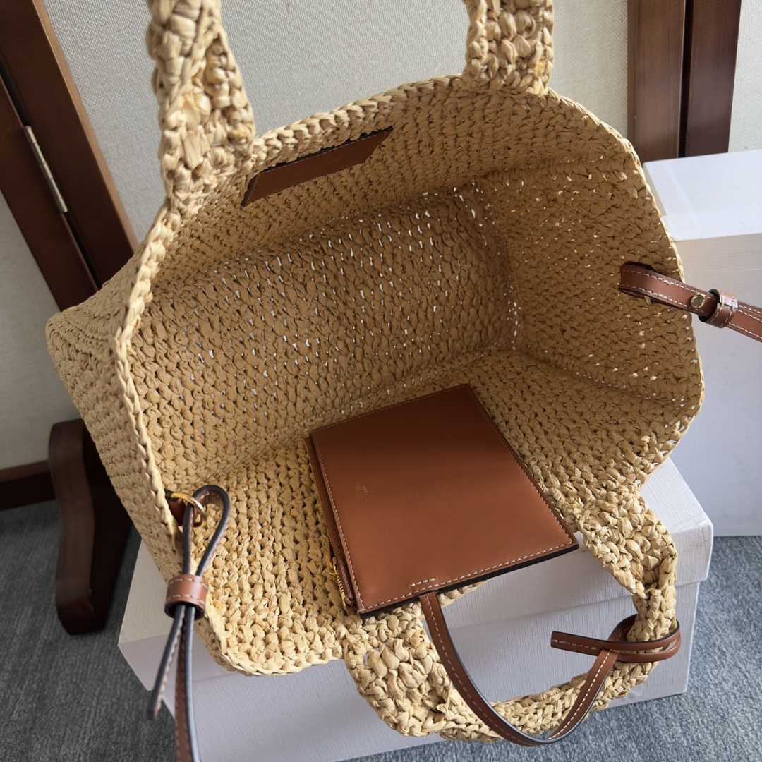 Celine Small Cabas Thais In Raffia And Calfskin - EUR FASHION