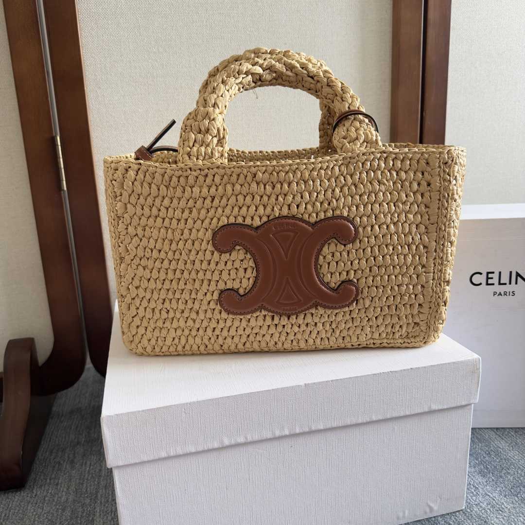 Celine Small Cabas Thais In Raffia And Calfskin - EUR FASHION