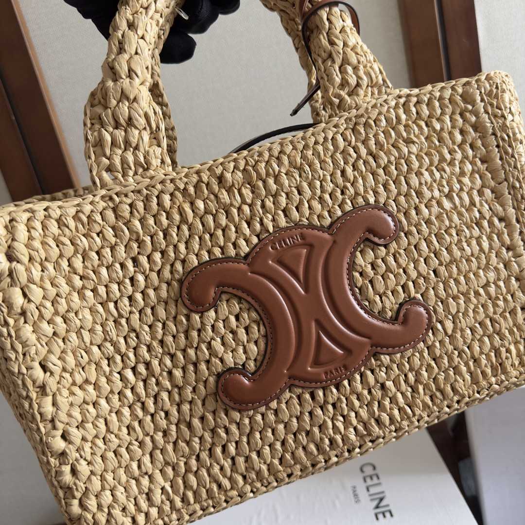 Celine Small Cabas Thais In Raffia And Calfskin - EUR FASHION