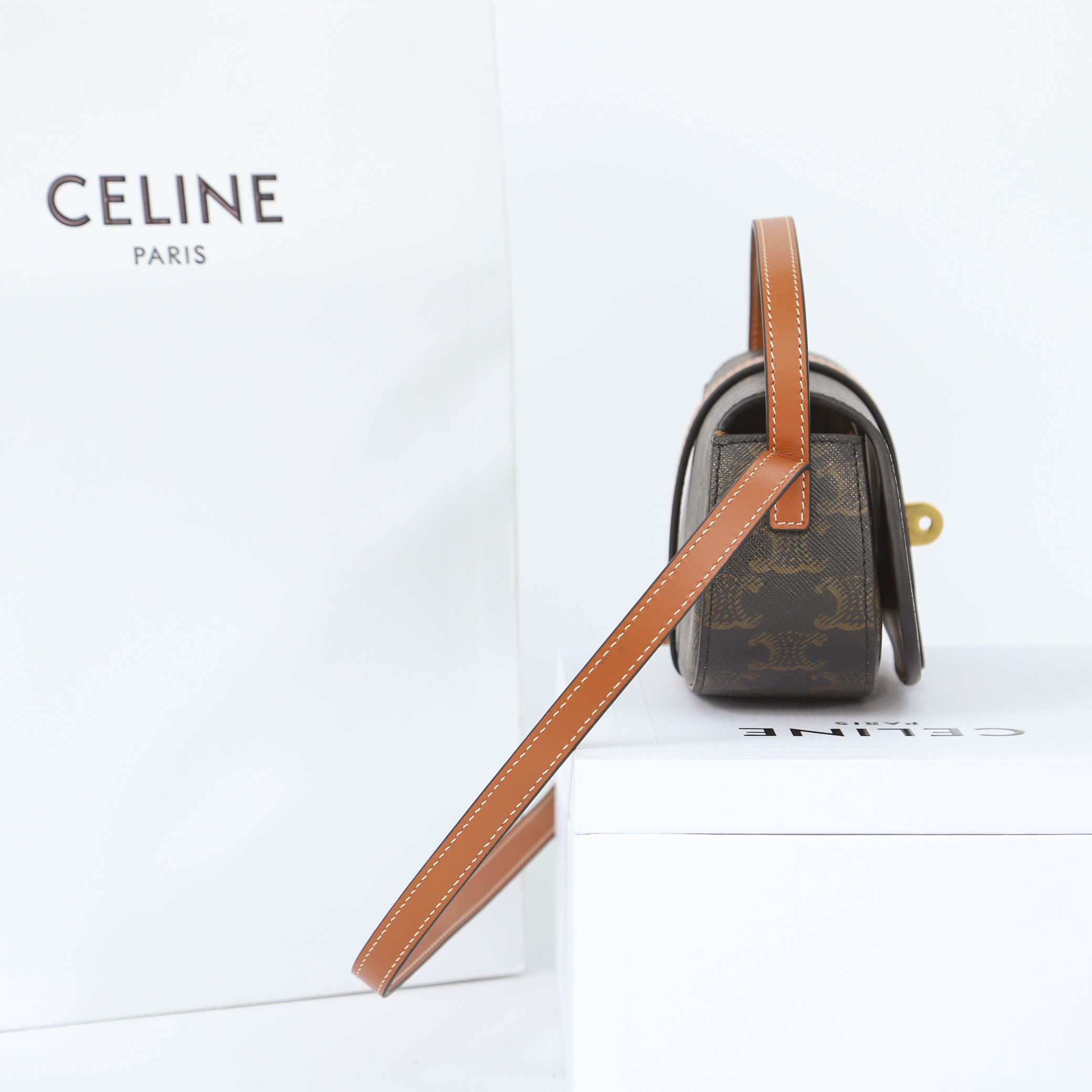 Celine Clutch On Strap Tabou In Triomphe Canvas And Calfskin - EUR FASHION