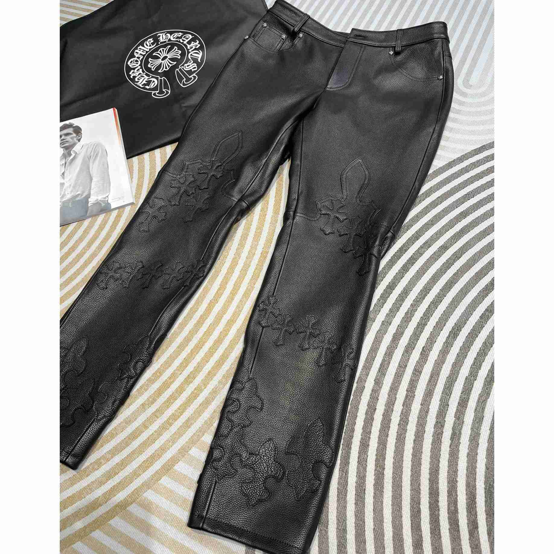 Chrome Heart Cross Patch Leather Pants - EUR FASHION