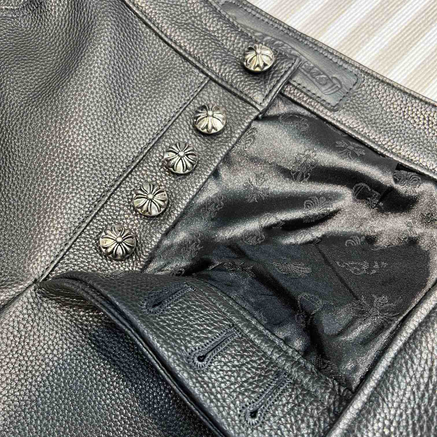 Chrome Heart Cross Patch Leather Pants - EUR FASHION