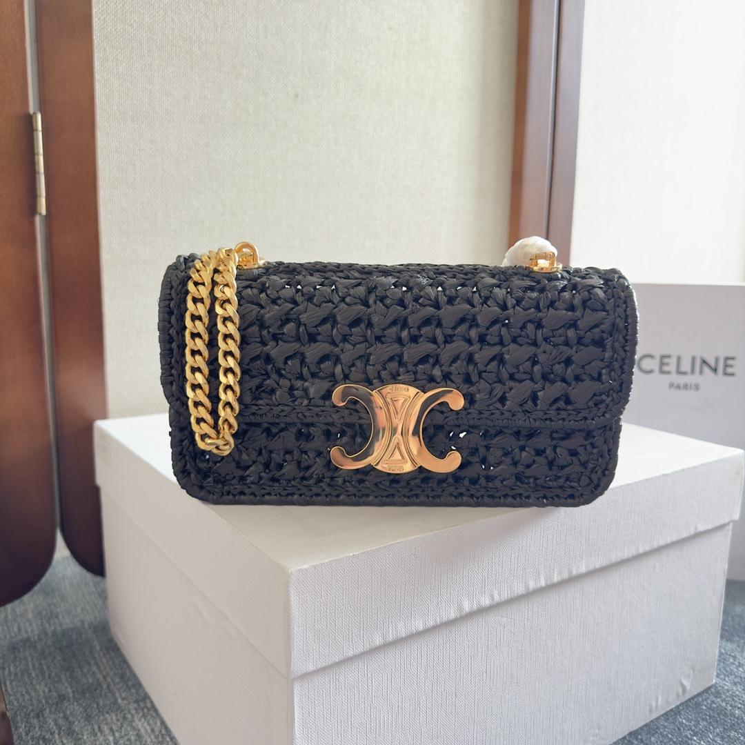 Celine Chain Shoulder Bag Claude In Raffia Effect Textile - EUR FASHION