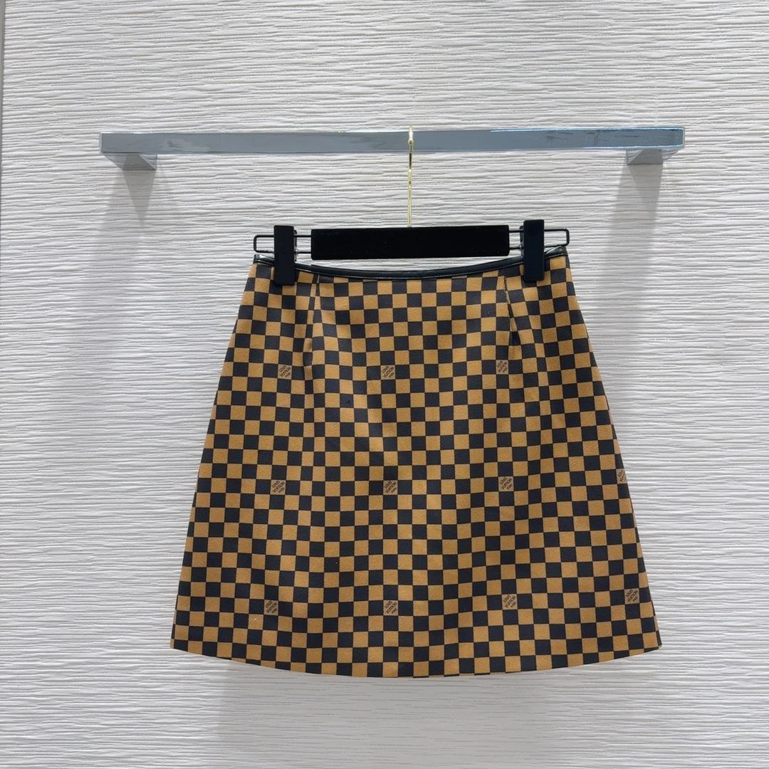 Louis Vuitton Leather Accent Damier Knit Skirt   1AFUBF - EUR FASHION