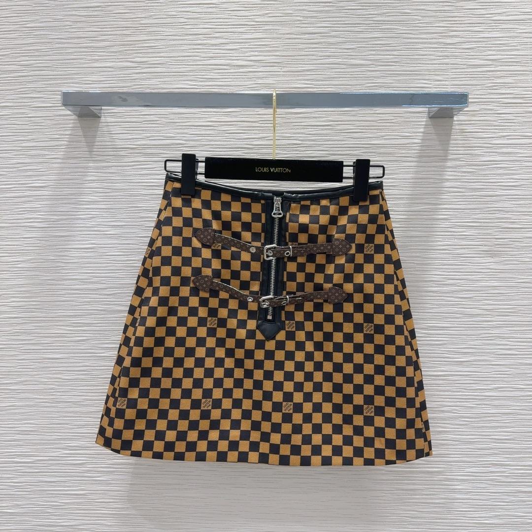 Louis Vuitton Leather Accent Damier Knit Skirt   1AFUBF - EUR FASHION