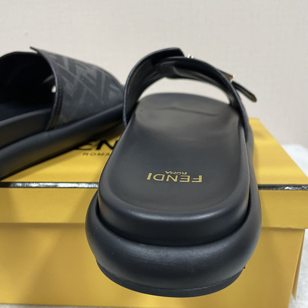 Fendi Feel Black Fabric Slides - EUR FASHION