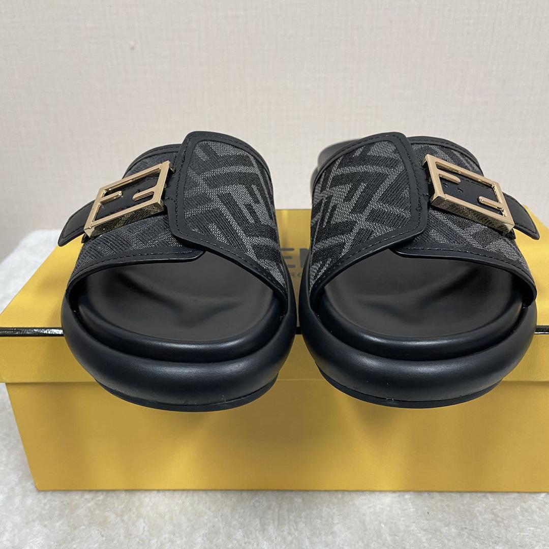 Fendi Feel Black Fabric Slides - EUR FASHION