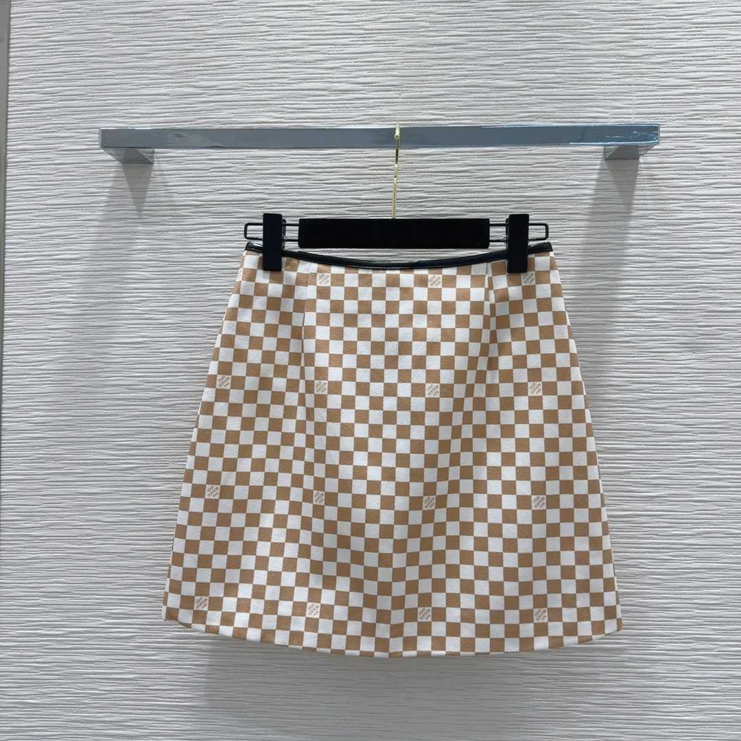 Louis Vuitton Leather Accent Damier Knit Skirt   1AFUBF - EUR FASHION