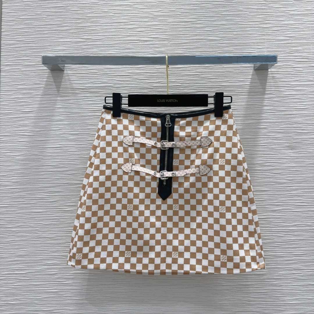 Louis Vuitton Leather Accent Damier Knit Skirt   1AFUBF - EUR FASHION