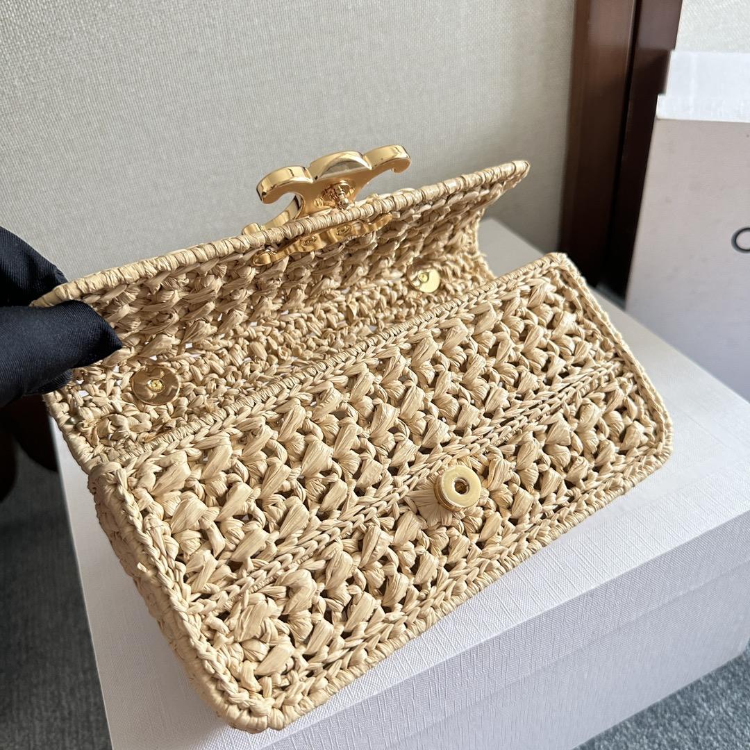 Celine Chain Shoulder Bag Claude In Raffia Effect Textile - EUR FASHION