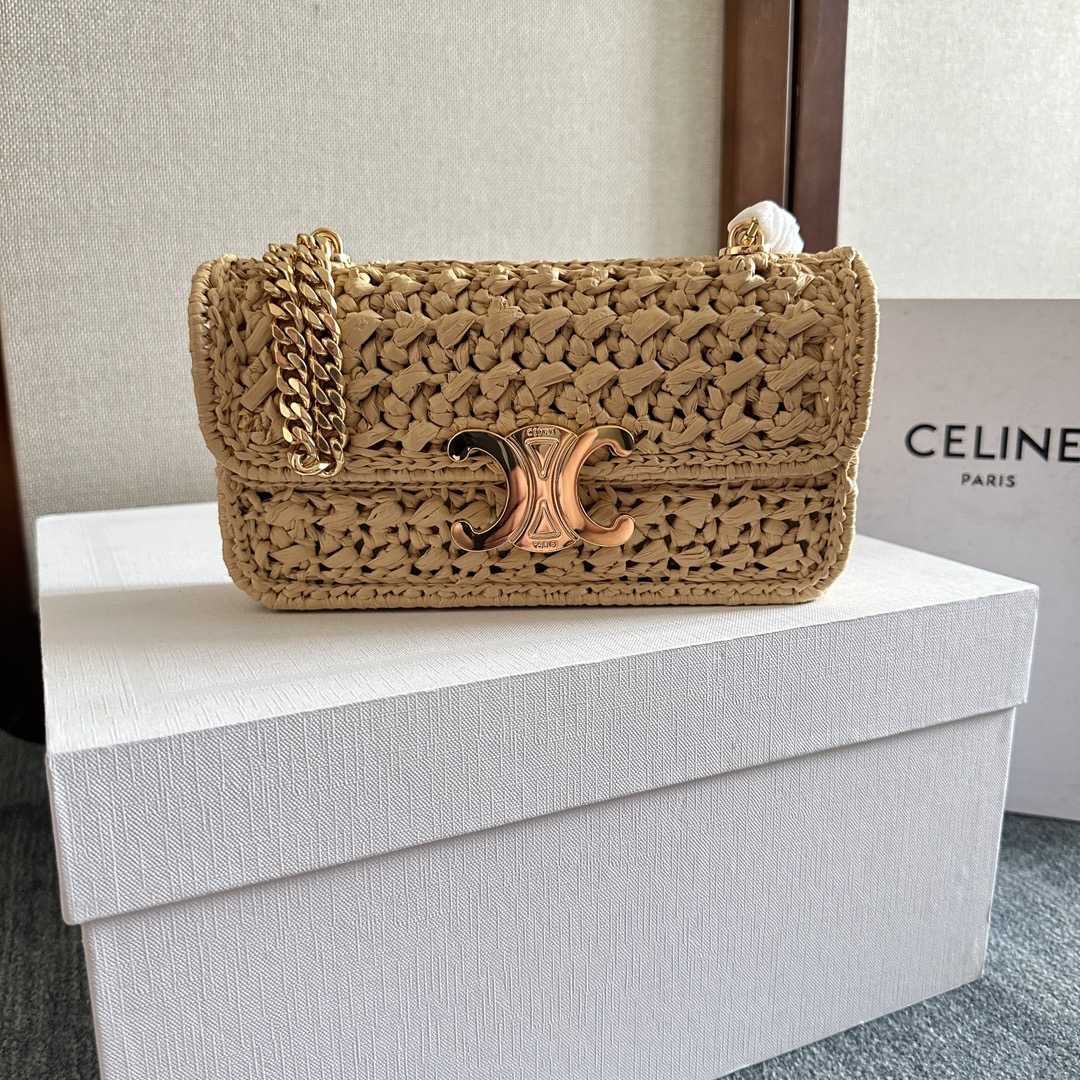 Celine Chain Shoulder Bag Claude In Raffia Effect Textile - EUR FASHION