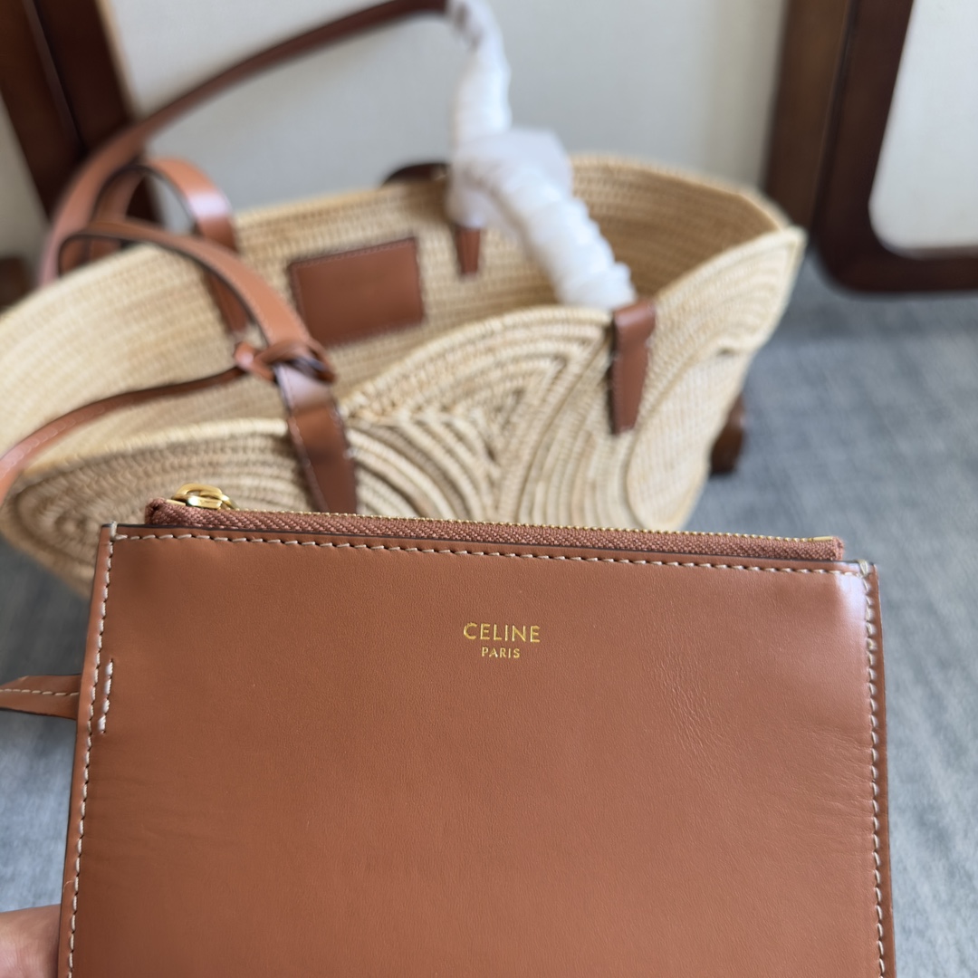 Celine Classic Panier Small Braided Triomphe In Raffia And Calfskin - EUR FASHION