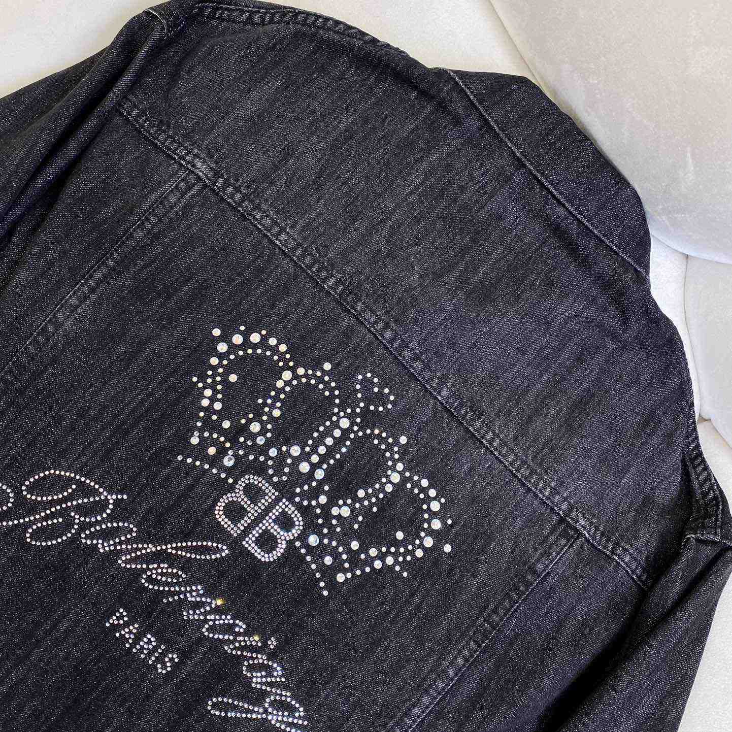 Balenciaga Logo Rhinestone Embellished Denim Jacket - EUR FASHION