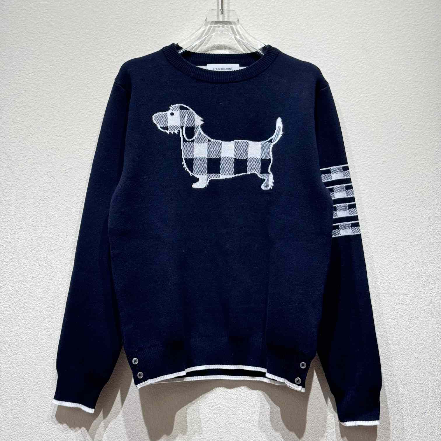 Thom Browne Cotton Crepe Buffalo Check Jacquard Hector Icon Crewneck 4-bar Pullover - EUR FASHION