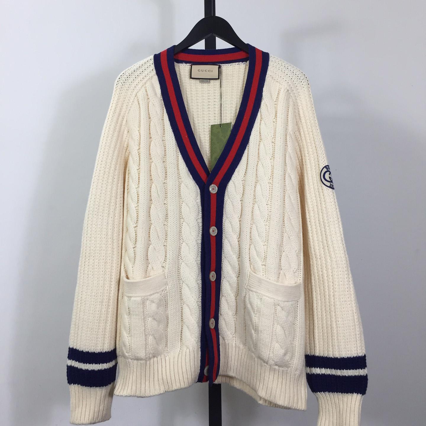 Gucci Cable Wool Knit Cardigan With Web - EUR FASHION