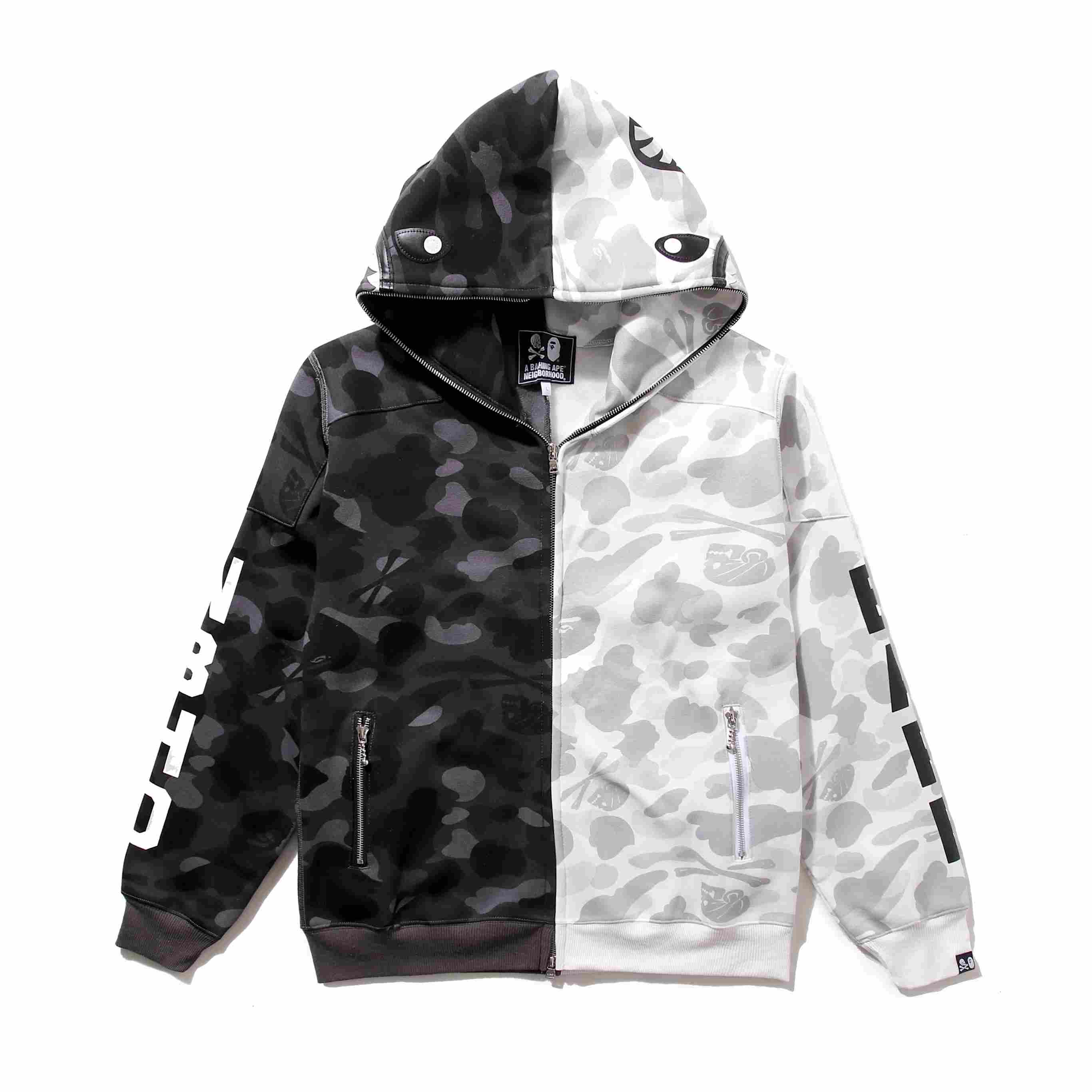 Bape x Neighborhood Split Camo Shark Full Zip Hoodie - EUR FASHION