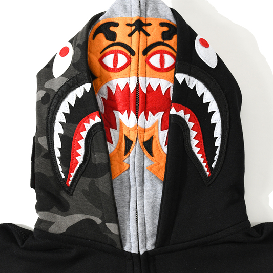 Bape Color Camo Tiger Shark Full Zip Double Hoodie - EUR FASHION