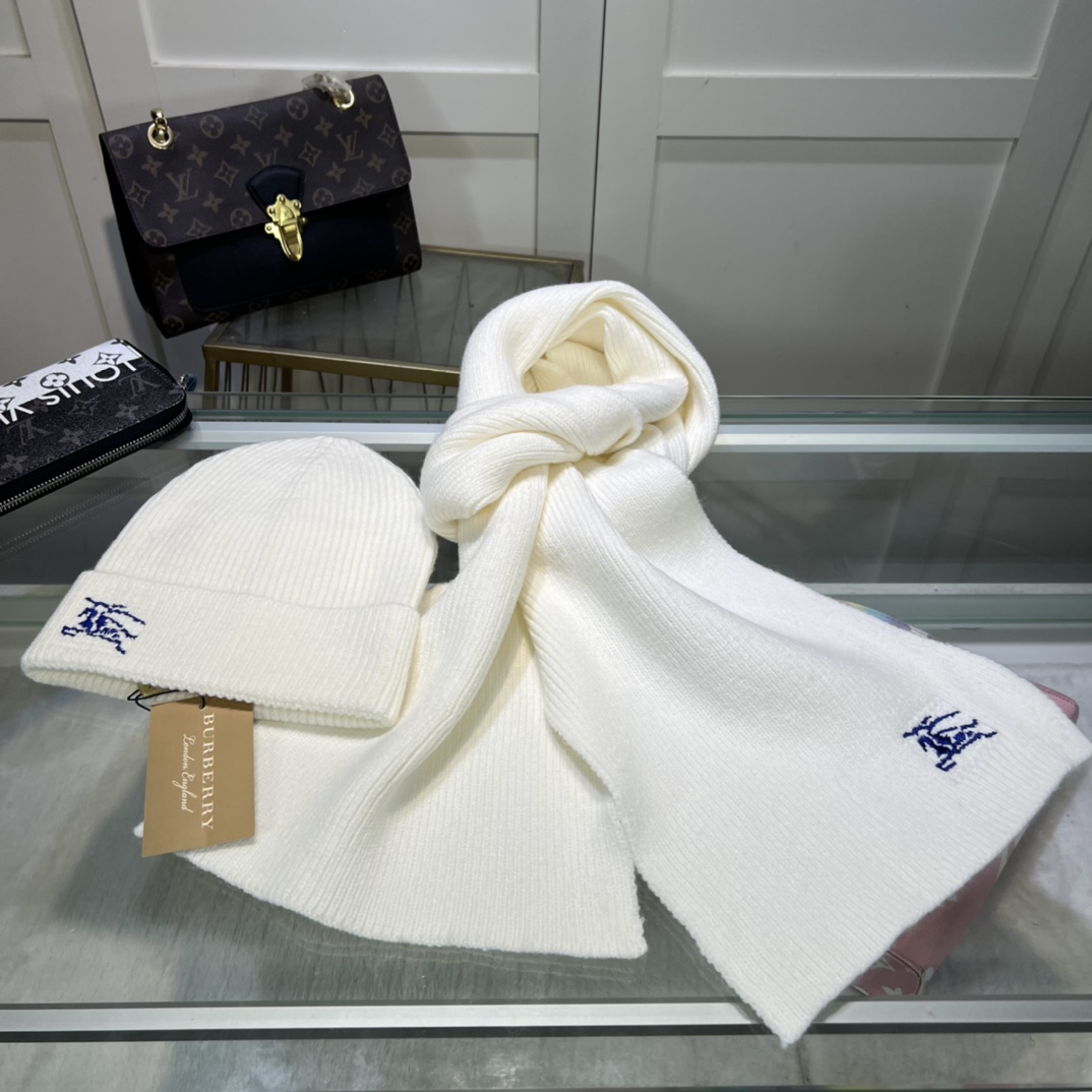 Burberry KD-embroidered Ribbed-knit Scarf & Beanie - EUR FASHION